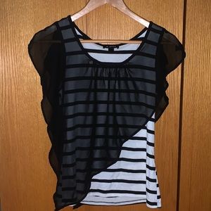 A. BYER Sleeveless Striped Top With Asymmetrical Mesh Sash Size S